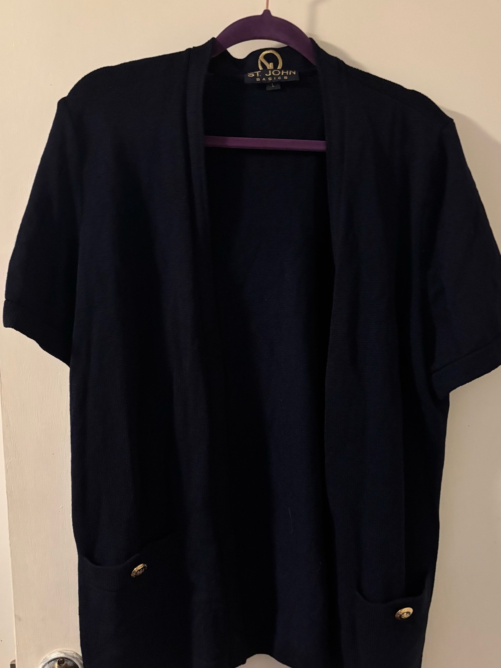 St. John navy blue Knit with Gold Embroidered Logo